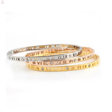 Hollow Out Roman Number Numerals Crystal 316L Stainless Steel Jewelry Cuff Bangle Bracelet